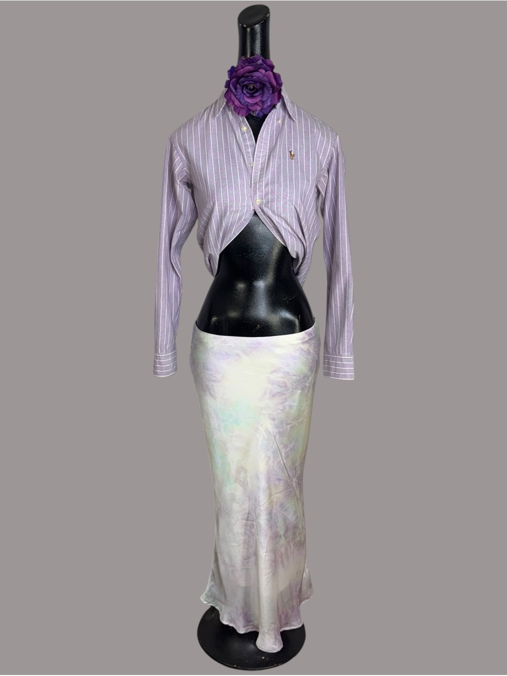Lilac purple and white striped cotton oxford shirt by Ralph Lauren - Picture 12 of 16